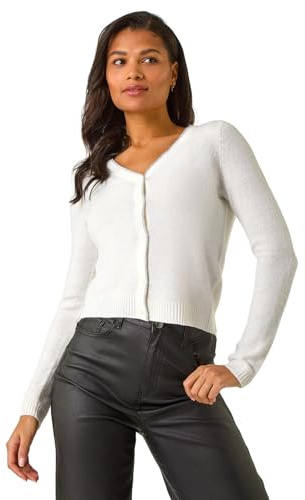 Roman Originals Shimmer V-Neck Ribbed Cardigan for Women UK - Ladies Everyday Autumn Winter V-Neckline Comfy Soft Evening Vacation Work Party Night Out