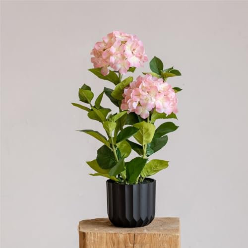 Avoeco Grande ortensia finta in vaso, pianta di ortensia artificiale realistica al tatto, per decorazione interna ed esterna, perfetta per ingressi e centrotavola (rosa, 58 cm)
