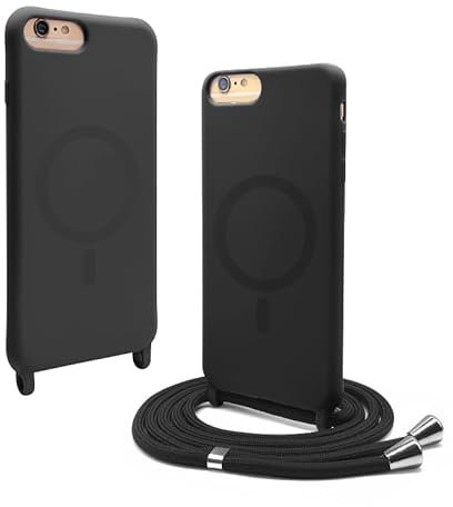 CUZZCASE Cover Compatible with iPhone 6/7/8 Plus (5.5), Magnetic Cover [Compatible with MagSafe],Bumper with Lace,Adjustable Lanyard TPU Silicone Rope Case-Black