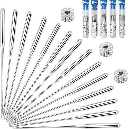 Nähmaschinennadeln - 100Stk Universal Nähmaschine Nähnadeln 65/9 75/11 80/12 90/14 100/16 110/18, Nähmaschinen Nadel Set für Denim Leder Jeans Stretch Jersey Stoff