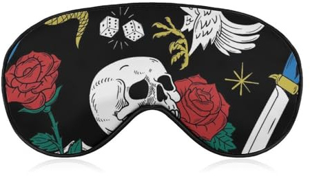 Weiche Schlafaugenmaske für unterwegs, Schatten-Augenabdeckung, Augenmaske mit Augenbinde für Partyspiele, Tattoo, rote Rose, Blume, Adler, Totenkopf