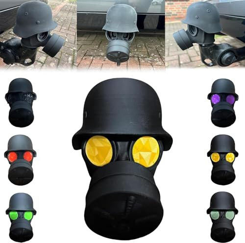 Abdeckkappe FüR AnhäNgerkupplung, Fun Gasmaske Helm Kappe AnhäNgerkupplung Lustig, FüR 50 Mm AnhäNgerkupplung Abdeckung Staubdicht &Wasserdicht,MüTze Mit Helm Und Maske Mit Wunschaugenfarbe (Gold)