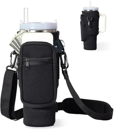 GSCLZ 1pc Bottle Cover Water Bottle Carrier Bag with Phone Pocket for Tumbler with Handle Water Bottle Holder Pouch FüR Camping Wandern Radfahren Laufen(Black)
