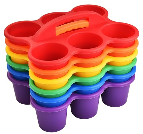 VITEVER 6 Pack Klassenzimmer Caddy Aufbewahrungskorb mit Griff, Kunststoff Getränk Tasse Caddy Halter, 6 Fächer für Kinder, Tisch, Büro, Kunst, Handwerk, Buntstifte, Marker, Bleistift, Schulbedarf