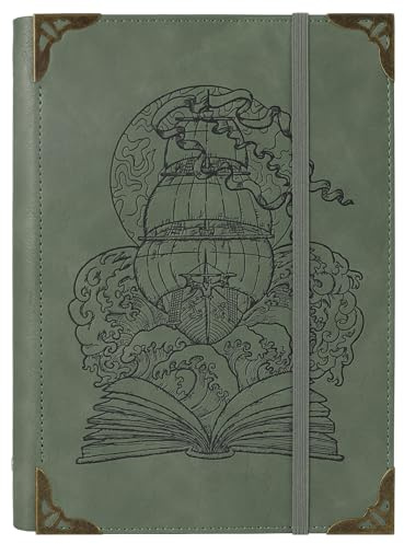 TIEFOSSI A5-Pärm med 6 Ringar Anteckningsbok för Kvinnor Män, Inbunden PU-Läderdagbok, Fartyg Vintage Dagbok, College-linjerade Anteckningsböcker för Skolan, Planerare, Resor, Arbete, Organiserare