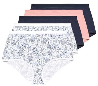 Yourset 5 Pack Curve Navy Floral Print Full Briefs - Women's - Plus Size Curve