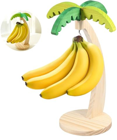 Sqxaldm Bananenhalter Abnehmbar aus Holz mit Standfuß - Bananenständer, Bananen Aufbewahrung für Küche, Lustige Obstständer, um Bananen Frisch zu Halten zum Aufhängen von Weintrauben und Tomaten