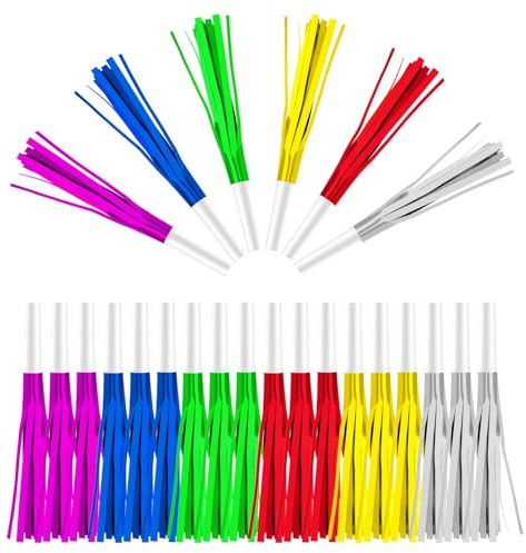 Atopxing 24PCS Bulk Party Blowers & Colourful Noise Makers - Fringed Glitter Party Horns Whistles for Birthday Graduation Christmas New Year - Premium Party Supplies (Mixed Colors)