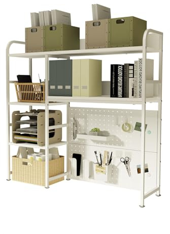 Boltmol 2-Tier Desk Shelf with storage rack,White 95CM, Desktop Organizer With Pegboard, Countertop Storage Bookcase For Home, Office Or Dorm