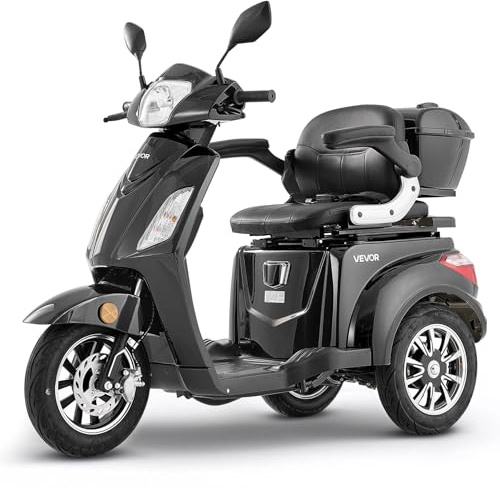 VEVOR Heavy Duty 3-Wheel Mobility Scooters for Seniors & Adults, 500lbs Capacity, 21.5 Miles 3-Speed Long Range, 1000W All Terrain Electric Recreational Scooter Wheelchair, 20° Max Climbing Capacity