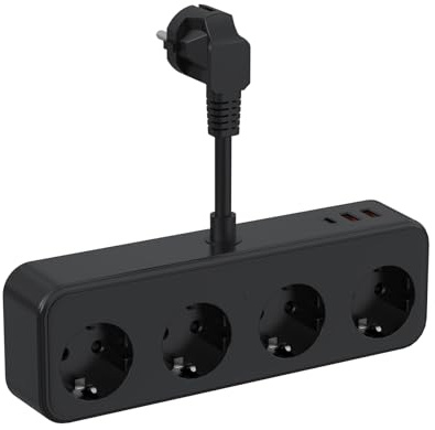 ANRMESUN Regletas Enchufes con USB C, 7 en 1 Ladron Enchufes Multiples USB con 4 Tomas y 3 Carga Rápida USB, Enchufe Alargador Multiple Pared 0.1m Cable Corto para Oficina, Cocina