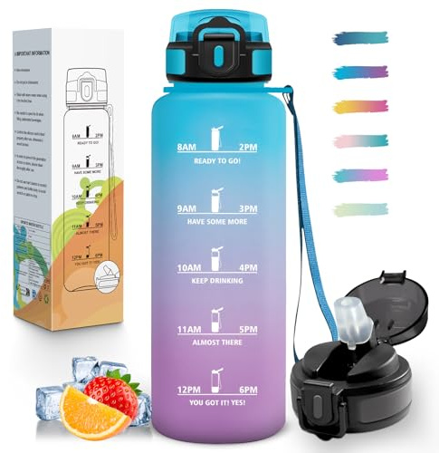 Mulbijeo Trinkflasche 1 5 Liter, Auslaufsicher, Wasserflasche Kohlensäure Geeignet, Sportflasche BPA-Frei, Wasserflasche mit Strohhalm, Trinkflasche Sport für Outdoor, Wandern, Fitness, Radfahren