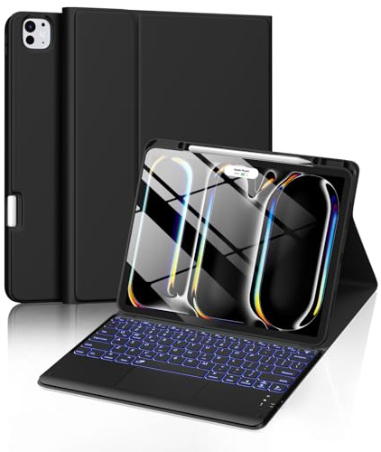 Harvopu Funda para iPad Pro de 13 pulgadas con teclado (M5/M4) 2025/2024, teclado magnético inalámbrico desmontable con trackpad multitáctil, 7 colores retroiluminados, a prueba de manchas, funda tipo
