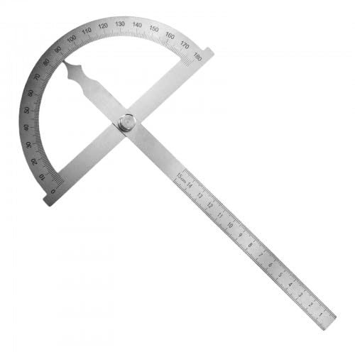 Goniometro in Metallo 15cm, Goniometro Cavo di Precisione con Scala Antiriflesso, Vite di Bloccaggio in Metallo e Custodia - 0-180°, Per Industria, Fai da Te e Hobby
