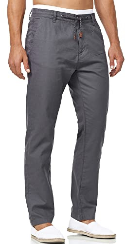 Indicode Herren Veneto Leinenhose aus Baumwolle und Leinen Stoffhose | Leichte Herrenhose für Urlaub und Freizeit mit viel Komfort, Freizeithose, Chinohose, Strandhose, Leinenhose für Männer