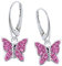 Kristall Schmetterling Klapp-Brisur Ohrringe 925 Echt Silber Mädchen Kinder Ohrstecker Ohrhänger (3) Rosa)