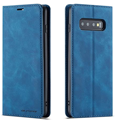 QLTYPRI Hülle für Samsung Galaxy S10, Premium Dünne Ledertasche Handyhülle mit Kartenfach Ständer Flip Schutzhülle Kompatibel mit Samsung Galaxy S10 - Blau
