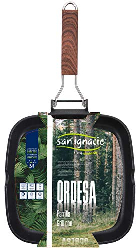 San Ignacio Q3002 Asador 24x24x3.7cm al Fund inducción ordesa, Aluminio Fundido, Negro