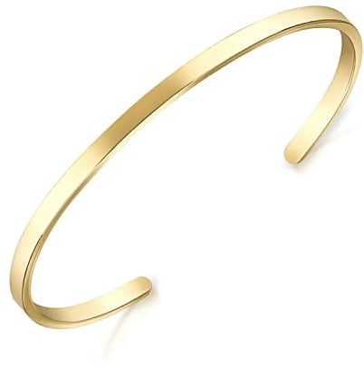 Lolalet 1 Stück Armreif Armband Paare 18K vergoldet Edelstahl Oval Verstellbar Offen Maschette Armband, Glatt Poliert Liebesschmuck Freund Schmuck Bracelet für Herren Damen -Gold