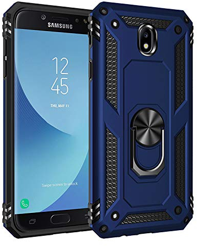BestST Hülle für Samsung Galaxy J7 2017/J730 + schutzfolie,Handyhülle für Samsung J7 2017/J730 Cover,Armor Stoßfest TPU PC Schutzhülle Ringhalter Handytasche Case, Blau