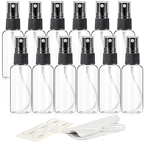 ZEJIA Fine Mist Clear Spray Bottles Refillable & Reusable Empty Plastic Travel Bottle for Essential Oils, Travel, Perfumes (30ml-12pcs, Black)