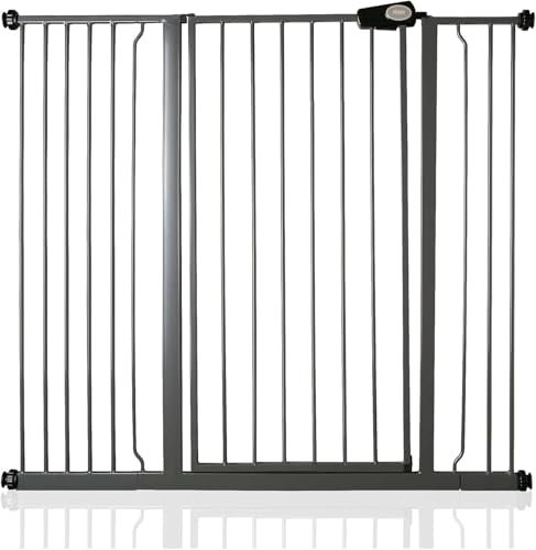 Safetots Extra Tall Metal Safety Gate Pressure Fit, 120.3cm - 127.9cm, Slate Grey, 104cm in Height, Extra Tall Stair Gate, Tall Baby Gate, Easy Installation