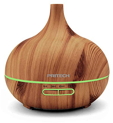 PRITECH Umidificatore ad ultrasuoni 400 ml Diffusore Oli Essenziali Vapore Freddo 7 Colori LED Venatura del Legno Spegnimento Automatico Ultra Silenzi