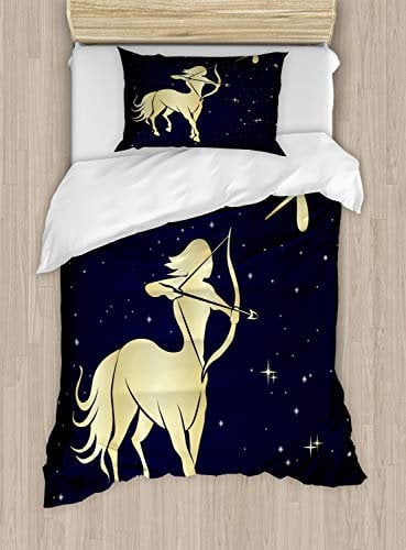 ABAKUHAUS Schütze Bettbezugs Set für Einzelbetten, Centaur Motiv, Milbensicher Allergiker geeignet mit Kissenbezug, 130 x 200 cm, Dunkelblau