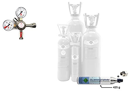 GPG Gase-Partner GmbH Profi-Set: 425g CO2 Zylinder (gefüllt) + Adapter + CO2 Druckminderer für Bierzapfanlagen (3 bar)