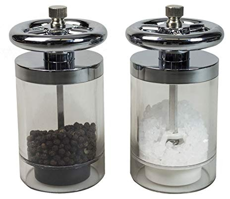 David Mason Design Kent Salt and Pepper Mill Set Grinder Pots Chrome and Acrylic 11.5cm