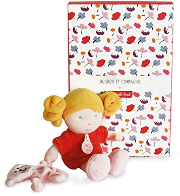 Doudou et Compagnie - Stoffpuppe für Babys – Kuschelpuppe Mädchen – 23 cm – Erdbeere – schöne Geschenkbox – kleine Dame – DC3683