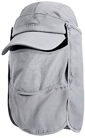 TAGVO Chapeau de Soleil avec Cou Couverture Faciale, UPF 50+ Chapeaux de Pêche Respirants, Pliable Séchage Rapide Camping Randonnée Voyage Casquettes visières pour Hommes Femmes - Taille Universelle