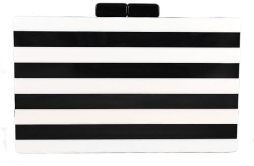 Pochette con occhio malvagio da donna, elegante scatola in acrilico, borsa da sera glitterata per feste e banchetti, Bianco e nero., Small