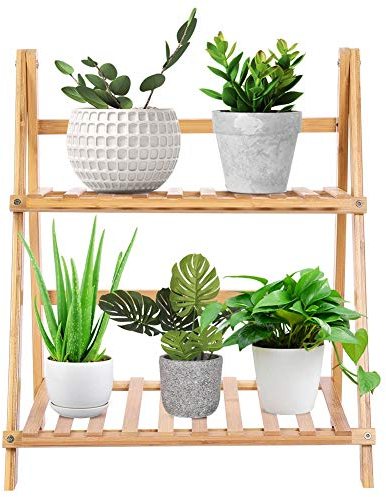 Juicemoo Klappbarer Blumenständer Stand Pflanzenregal, Bambus Bambus Pflanzen Regal, Park Innen- und Außendekoration für Veranda Home Decoration Gartenbalkon(Width 50CM)