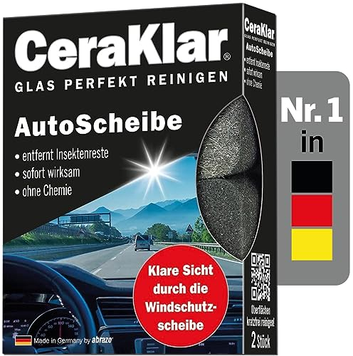 abrazo CeraKlar AutoScheibe, 2 Glasreiniger kratzfrei, Scheibenreiniger Auto für schnelle Reinigung, Auto Scheibenreiniger, Autoschwamm außen Scheibe
