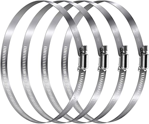 Voarge 4 Pieces Adjustable 304 Stainless Steel Duct Clamps Hose Clamp, 6 Inch, Home Worm Drive Gear Gas Water Pipe Ducting Clamp for Flexible Hose Tube, Adjust Diameter 141mm-165mm
