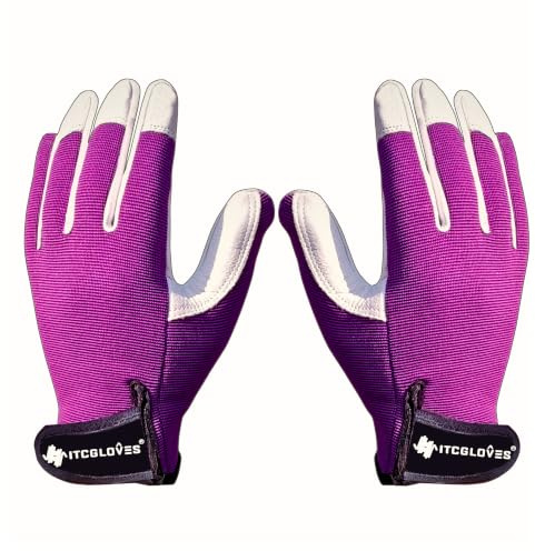 ITC Gloves Gardening Gloves with Strap for Women & Men - Thorn Resistant Garden Gloves, Breathable Grip, Reinforced Palm & Fingertips, Purple - Ideal Gardening Gift