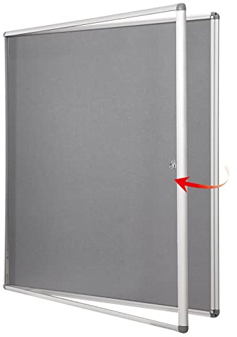 Swansea Lockable Notice Board Gray Fabric Display Board for Home Office with Aluminium Frame, 98x98cm(12xA4)