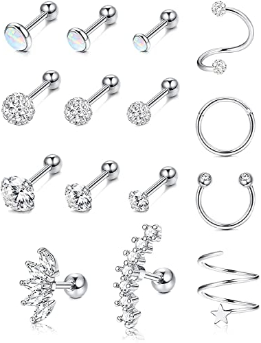 Morfetto 16G Knorpel Ohrringe für Frauen Edelstahl Conch Piercing Schmuck Helix Ohrringe Tragus Schmuck 15St