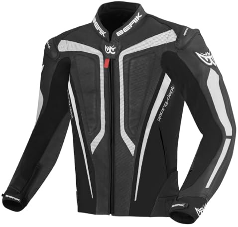 Berik Street Pro Motorrad Lederjacke, schwarz/weiß, 52
