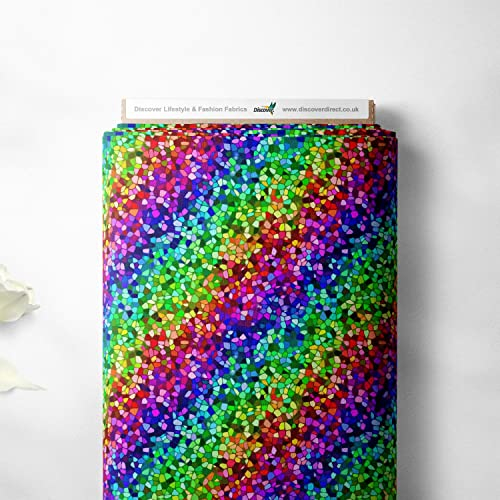 100% Baumwolle Stoff Bunt Regenbogen Muster Kinder Stoff zum Nähen hochwertiger Stoff 140cm breit (Meterware, Mosaik)