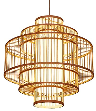 CSSYVK Chinese Style Bamboo Chandelier Japanese Creative Ceiling Pendant Light Fixtures Restaurant Hot Pot Art Bird Nest Lamp Shade Tea House Balcony Hanging Lamp Engineering Bamboo Chandelier