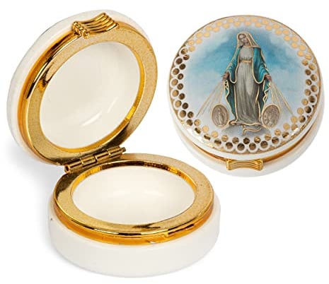 NKlaus Rosenkranz Etui Kunststoff Motiv Madonna Empfängnis Dose 5x2,4cm Schatulle 2551
