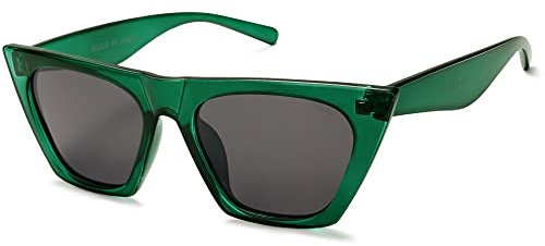 SOJOS Sonnenbrille Damen Polarisiert Vintage, Sonnenbrille Herren Retro Groß Cateye Verspiegelt Eckig Coole Frauen 90er Jahre Rechteckige Mode Unisex UV400 Schutz Brille SJ2115, Grün/Grau