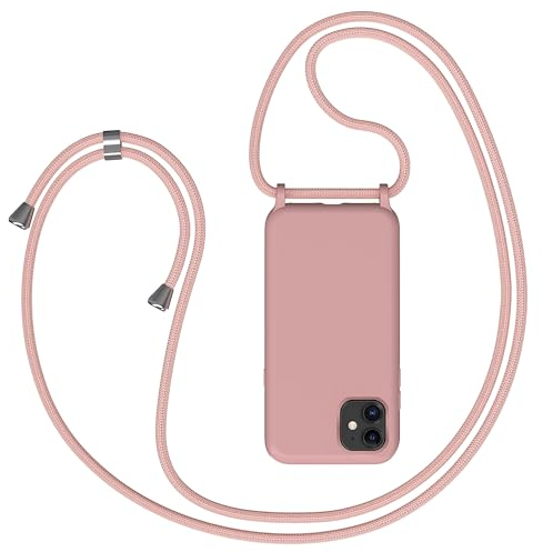 Coque pour iPhone 11 vec Cordon, Collier Étui Silicone avec Tour de Cou Lanière en Corde, Réglable Amovible Lanyard, Souple Antichoc Bumper Housse, Rose