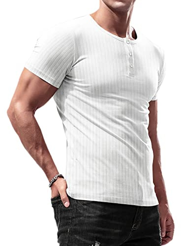 Lehmanlin Henley a Maniche Lunghe,Maglia Termica, Camicie Muscolari Cotone Slim Fit