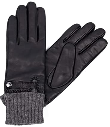 Hand Gewand by Weikert STELLA New Edition - Damen Lederhandschuhe mit langer wärmender Strickstulpe, Touchscreen fähig, weiches Lammnappe Leder extra warm und elegant