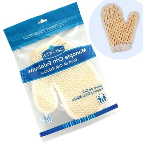 Guante Exfoliante para Masaje Corporal, Anticelulítico, Masajeador Natural para Ducha, Cepillo para Celulitis en Piernas y Glúteos (Blanco crema)