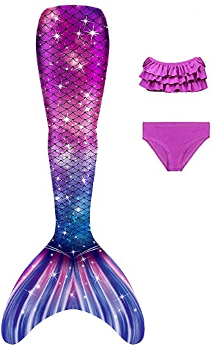 NAITOKE Meerjungfrauenschwanz mit Bikini für Mädchen,3pcohne Monoflosse,XSXSU,140