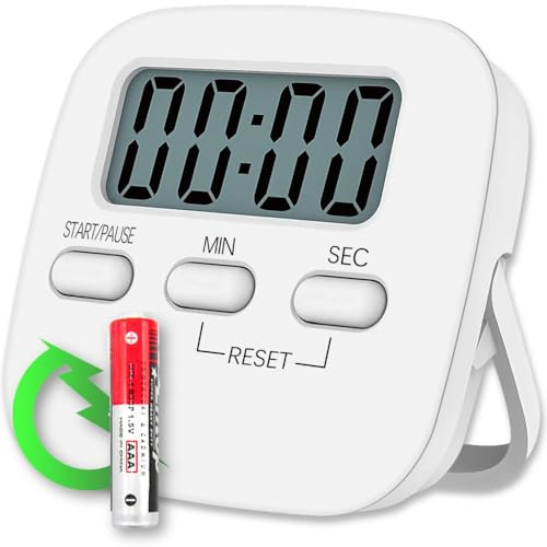 CREADY® Minuteur de cuisine avec grand écran LCD, minuteur de cuisine numérique avec alarme forte (blanc)